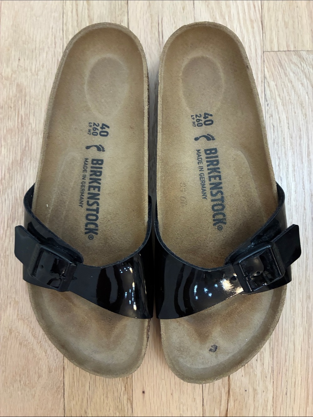 Birkenstock Patent Leather Thong Sandals in Black